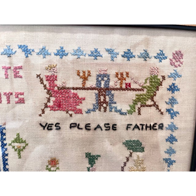 Antique Early 1900s Framed Children's Etiquette Cross Stitch For Sale In Dallas - Image 6 of 13