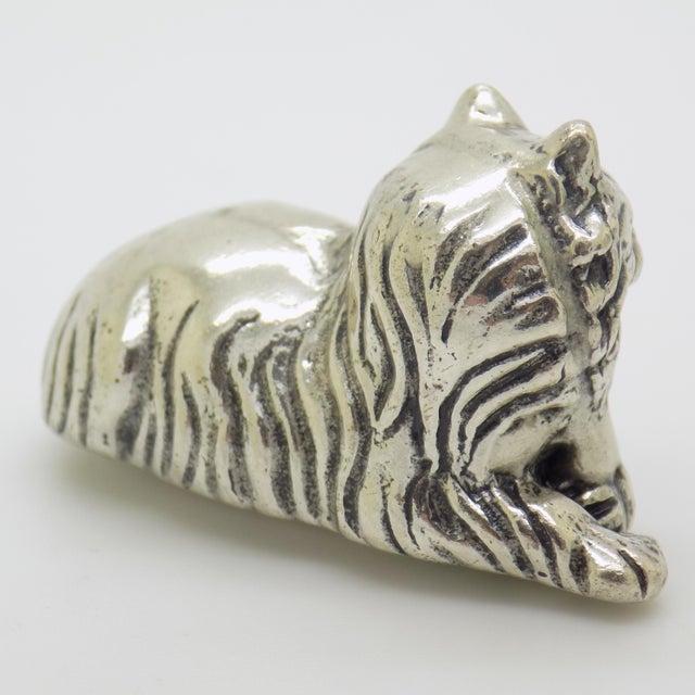 Metal Vintage Silver 800 Cat Figurine, 1990s For Sale - Image 7 of 11