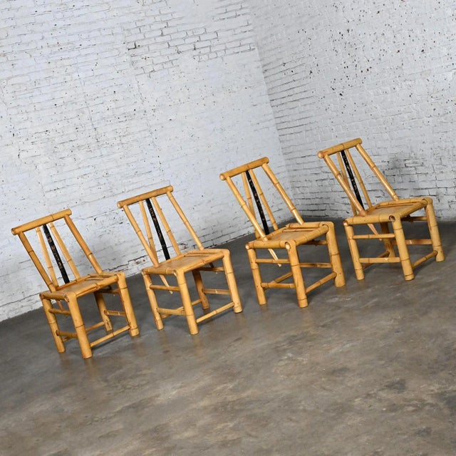 Chinoiserie Mid to Late 20th Century Chinoiserie Natural Large Bamboo Asian Dining Chairs Set of 4 For Sale - Image 3 of 13