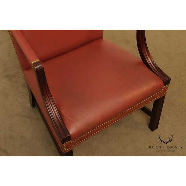 Animal Skin 1990s Traditional Leather & Mahogany Tufted Armchair BucksEstateTraders 5 Out of 5 Stars For Sale - Image 7 of 10