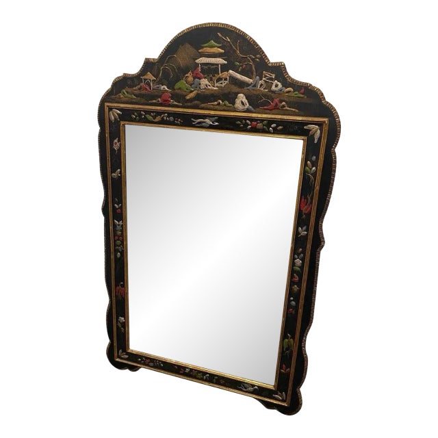 Chinoiserie Hand Painted Wall Mirror For Sale
