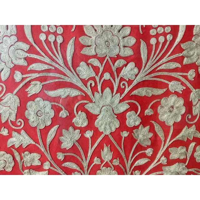 Textile Antique Hand Embroidered White Stitches on Red Background, Framed For Sale - Image 7 of 7
