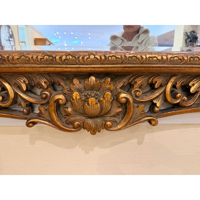 Rococo Signed Maitland Smith XL Oversized Carved Gold Gilt Wood Beveled Mirror For Sale - Image 3 of 4