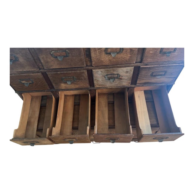 Wood Antique Oak Card Catalog / Apothecary Cabinet Library Bureau 15 Drawers For Sale - Image 7 of 8