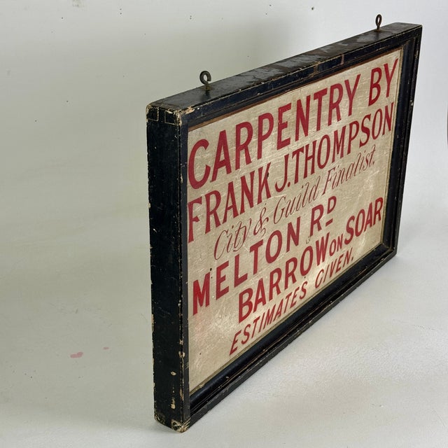 Early 20th Century Antique Wood Hand Painted Trade Sign in Bright Red Advertising Carpentry With Surprise Verso For Sale - Image 5 of 9