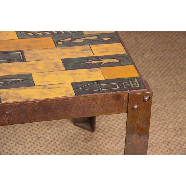 Coffee Table in Glazed Ceramic with Steel Base by Jean Garbero for Vallauris, 1950s For Sale - Image 4 of 16