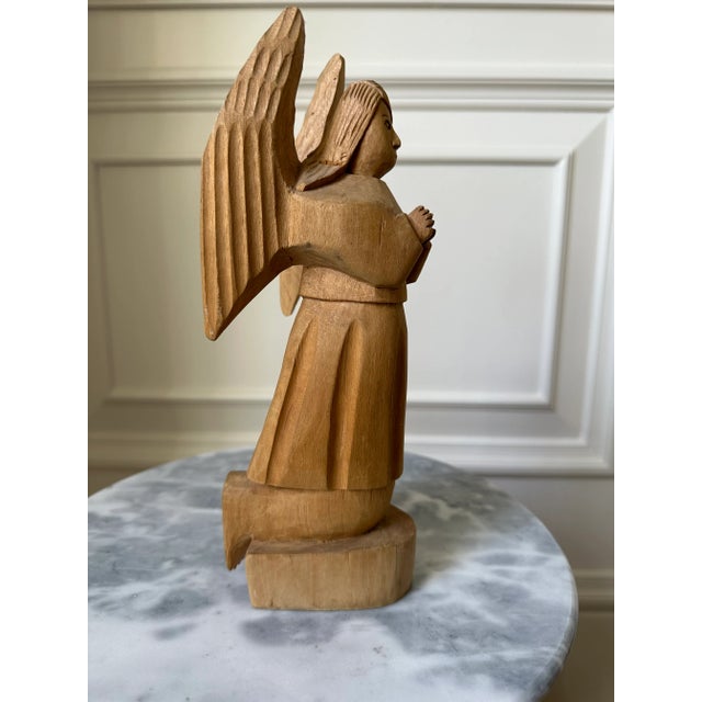 Rustic Vintage Handcarved Cubist Folk Art Wooden Angel Sculpture For Sale - Image 3 of 13