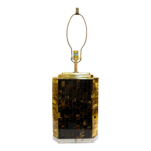 Vintage Karl Springer Style Tessellated Horn Table Lamp, Lucite Base