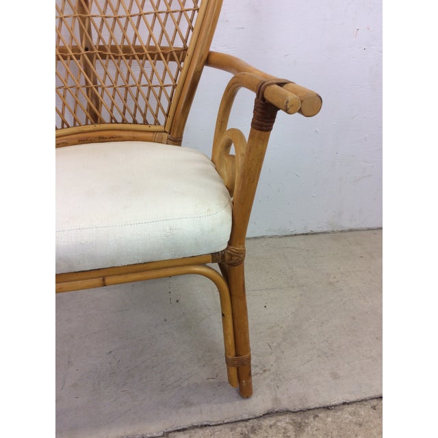 Vintage Rattan Fan Back Accent Chair With Upholstered Seat Chairish