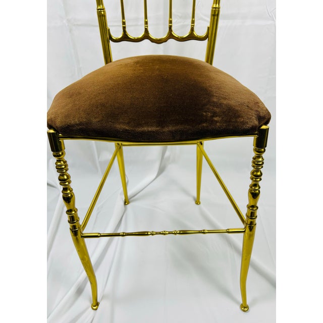 Chiavari 1960s Italian Chiavari Brass Chair With Velvet Seat For Sale - Image 4 of 6