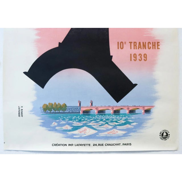 Art Deco 1939 French Loterie Nationale Poster - Eiffel Tower, Tour Eiffel For Sale - Image 3 of 3