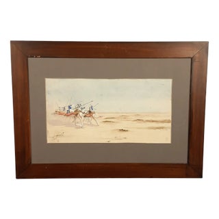 J. J. Saurat, Subjects on Camels in the Desert, 20th Century, Watercolor, Framed For Sale