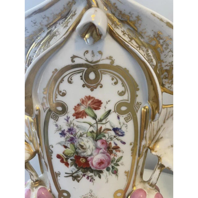 Gold Pair of 19th Century French Porcelain Vases With Floral Painted and Glazed Decoration For Sale - Image 8 of 10