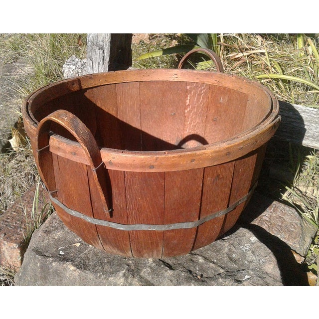 Antique Splint Oak Gathering Basket With Handles 1900s Era For Sale - Image 4 of 12