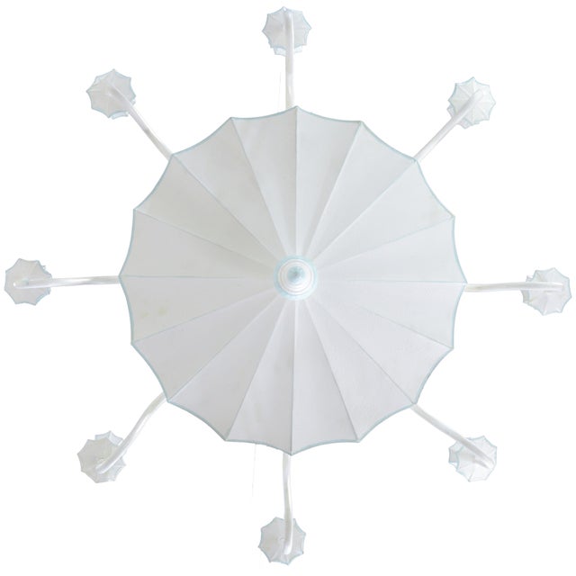 Vintage Handmade White and Light Blue Iron 8-Light Pendant Chandelier For Sale - Image 4 of 13