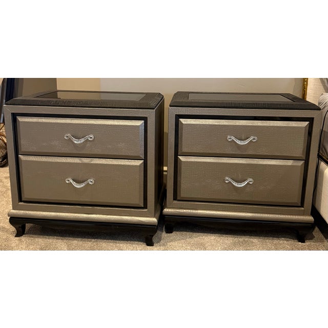 Michael Amini After Eight Bedroom Collection- 2 Nightstands, Dresser, Armoire, Mirror, Media Cabinet For Sale - Image 11 of 12