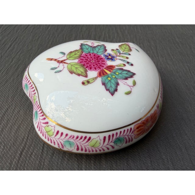Herend Vintage Herend Porcelain Heart Trinket Box For Sale - Image 4 of 17