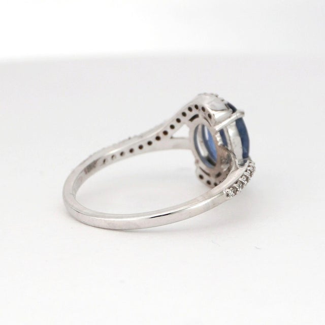 Oval-Cut Blue Sapphire & Diamond Ring in 14k White Gold For Sale In New York - Image 6 of 12