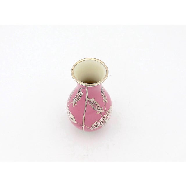 1940s 1940s Silver Overlay Cabinet Vase From Manfred Veyhl in Pink Porcelain For Sale - Image 5 of 6