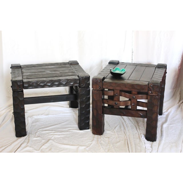 Wood A Pair of 1970s Attributed to Null Knotty Pine Side Tables For Sale - Image 7 of 11