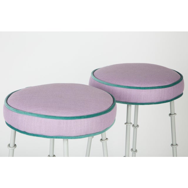 1970s Lilac Faux Bamboo Bar Stools With Powder Coated Frames For Sale - Image 5 of 6