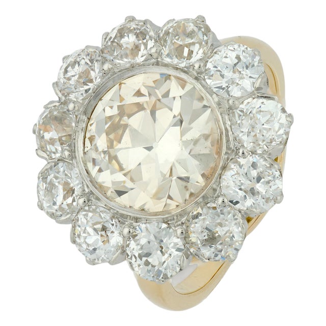 Early 20th Century Victorian 3.05 Carat Old European Cut Diamond 14k Yellow Gold Cluster Ring, Size 5.75 For Sale