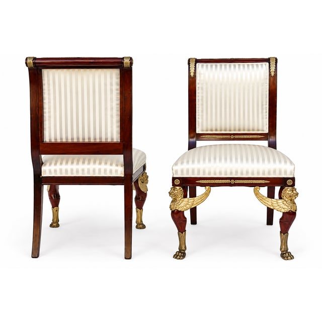 Late 19th Century Late 19th-C. French Empire Gilt Bronze Mahogany Side Chairs - Pair For Sale - Image 5 of 12