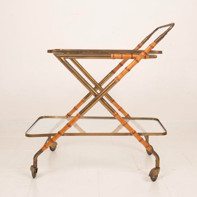 Vintage Cart in Faux Bamboo and Brass by Cesare Lacca, 1950 For Sale - Image 17 of 18