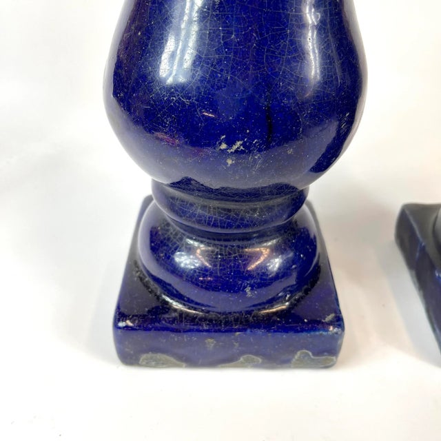 19th Century Ceramic Cobalt Blue Columns - a Pair For Sale In San Francisco - Image 6 of 8