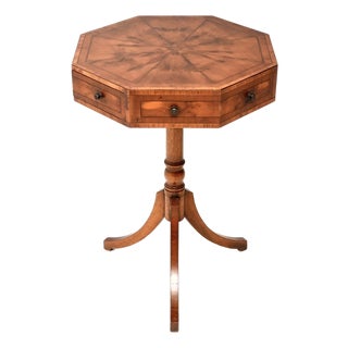 Vintage Regency Style Inlaid Yew Wood Octagonal Drum Table, 1930 For Sale