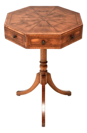 Vintage Regency Style Inlaid Yew Wood Octagonal Drum Table, 1930