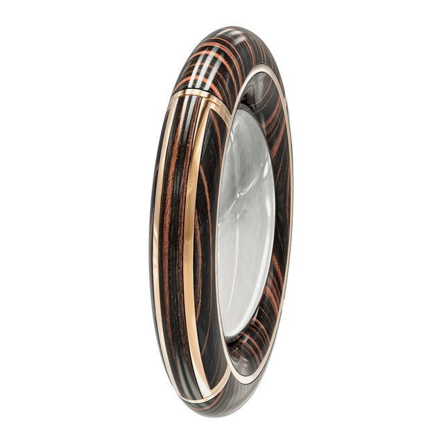 Coffee "Sparrow" Convex Wall Mirror With Bronze Details, Handcrafted For Sale - Image 8 of 9