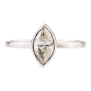 Marquise Cut Diamond Solitaire Engagement Ring in 18k Solid White Gold- Size 7