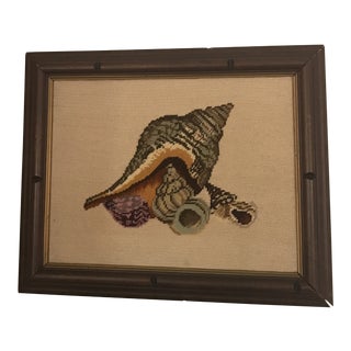 Vintage Framed Tapestry Artwork With Sea Shells For Sale