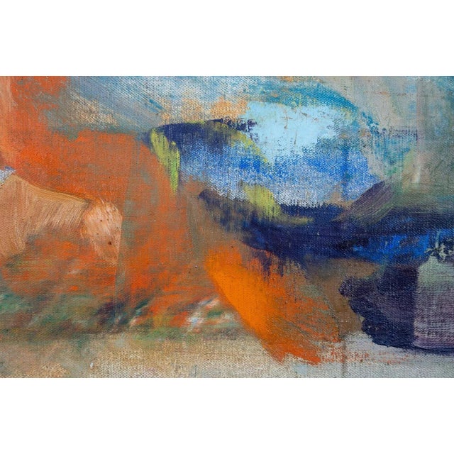 Mid 20th Century John Thomas Blue and Orange Still Life Signed Modern Oil Painting on Canvas 1958 For Sale - Image 5 of 10