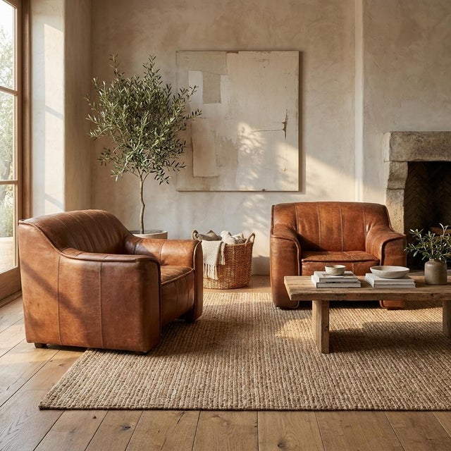 Brown Spanish Leather Armchairs, Valenti, 1960s For Sale - Image 8 of 13