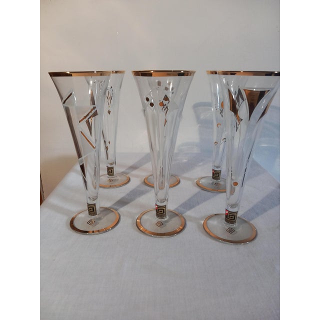 Vienna Secession Style Glassware with White Enamel Painting by Gruppe Kunsthandwerk Gallauner, Austria, Set of 6 For Sale - Image 3 of 6