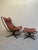 Vatne Møbler Pair of Vintage Cognac Leather/Beech Chairs and Ottoman For Sale - Image 4 of 8