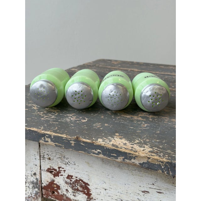 Vintage Jeanette Glass Jadeite Shakers, Set of Four, Circa 1950s For Sale In New York - Image 6 of 14