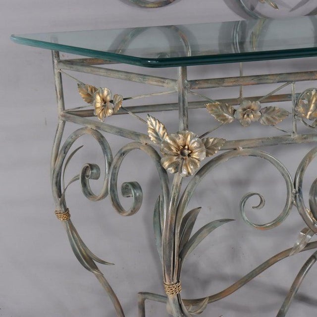 Early 20th Century Vintage LaBarge Glass , Silver & Gilt Metal Floral & Foliage Pier Table & Mirror For Sale - Image 5 of 12