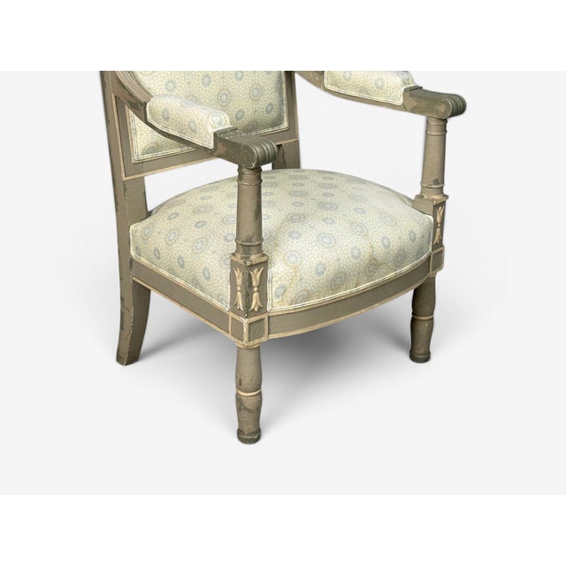 Gray Gustavian, Lounge Chairs, Grey Paint Decorated, Fabric, Sweden, 19th C. For Sale - Image 8 of 13