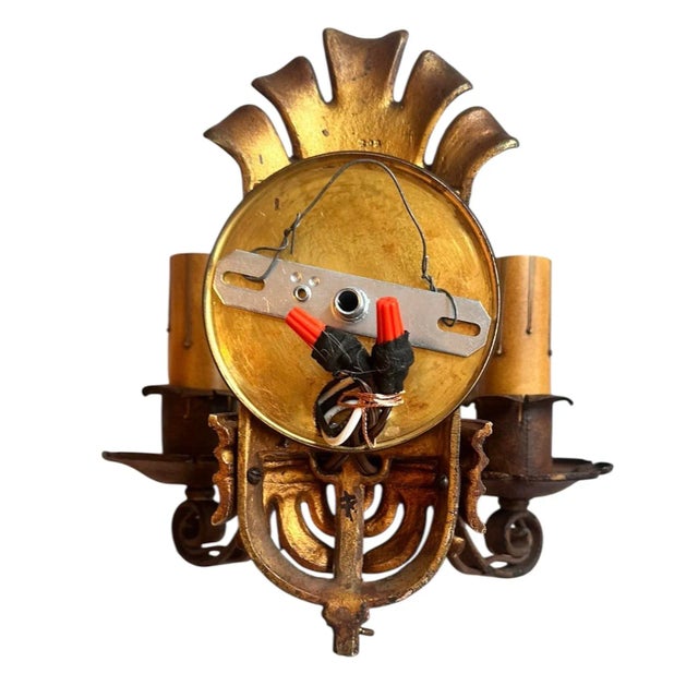 Pair Brass and Iron Sconces in Original Old Paint Patina, Circa 1910 For Sale In Los Angeles - Image 6 of 8