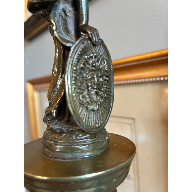 Pair of Grand Tour Marble Column Statues With Neoclassical Figures, Late 1800’s For Sale - Image 11 of 11