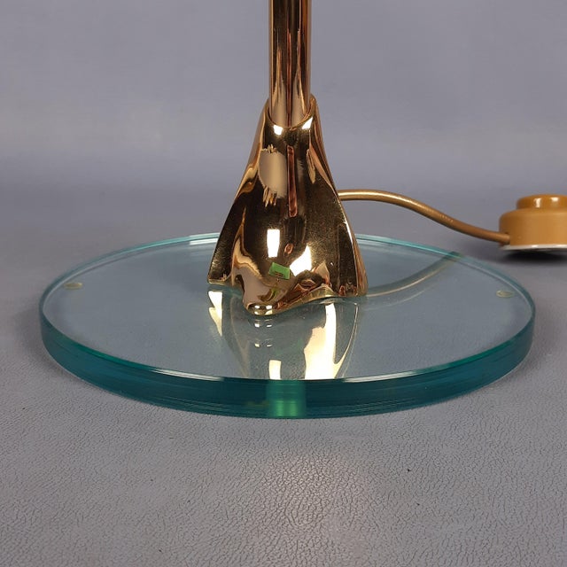 Banker Table Lamp in Polished Brass with Satin Green Glass Shade, 1970s For Sale - Image 12 of 16