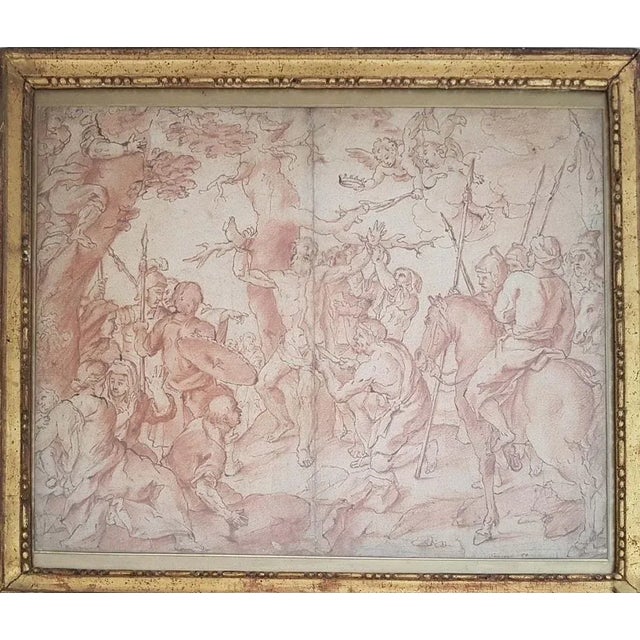 Martyrdom of Saint Bartholomew is a precious original drawing (black and red chalk, pen and China ink on laid paper, laid...