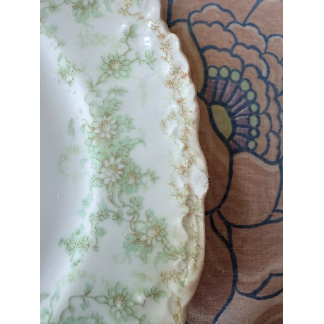 White Late 19th Century Elite Works Limoges France Porcelain Salad Plates (9) Green Floral Garland Scalloped Edge For Sale - Image 8 of 9
