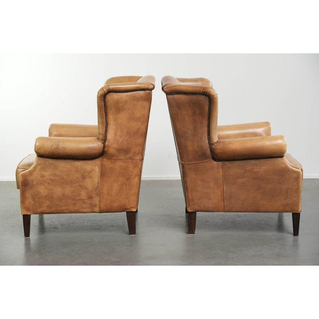Wing Club Chairs in Light Cowhide Leather, Set of 2 For Sale - Image 4 of 16