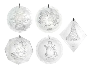 1980's Engraved Acrylic Christmas Treasures Ornaments by Lincoln House - 5 Pieces