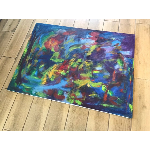 Fabulous 1970s Abstract Oil on Canvas Painting by Christine Opolos, signed and dated on rear. Exuberant action strokes and...