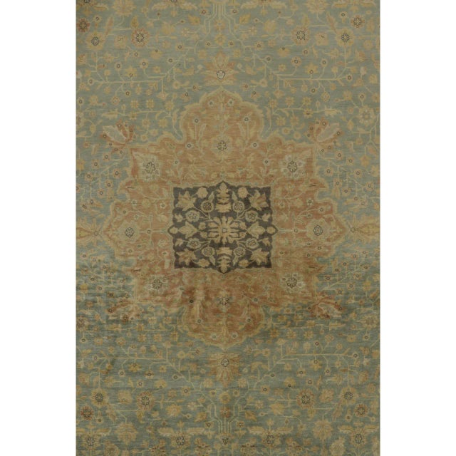 Rug & Kilim Rug & Kilim’s Mohtasham Style Rug in Blue With Gold Medallion and Beige Florals For Sale - Image 4 of 7
